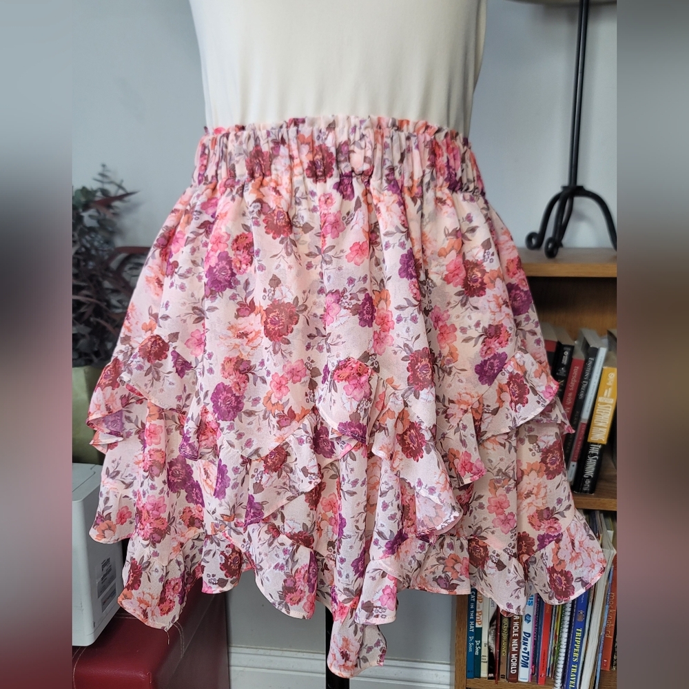 For Love & Lemons Evie Skirt Floral Tea Rose XS